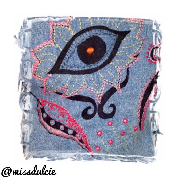 Hand Embroidered Evil Eye Denim Vest Boho Hippie - Picture 2 of 8